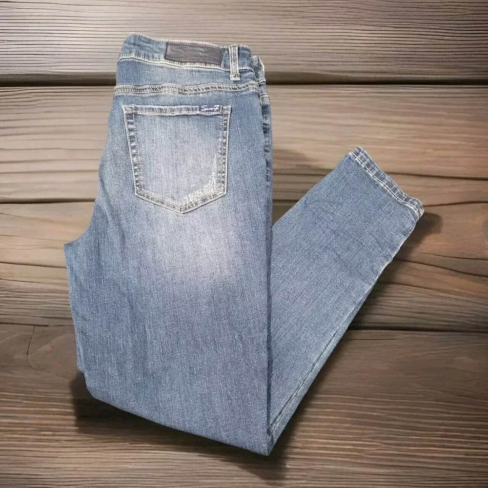 Seven7 Jeans Women's 12 Ankle Skinny Rhinestone‎ Distressed Medium Wash Stretch